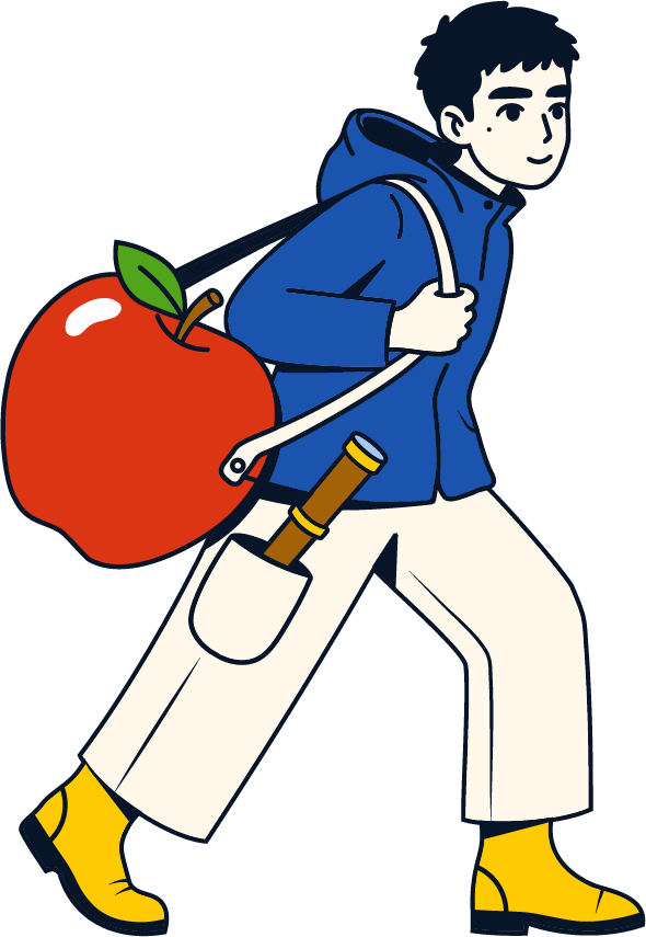 Mascotte DUQUÈNE, un jeune Normand portant une pomme